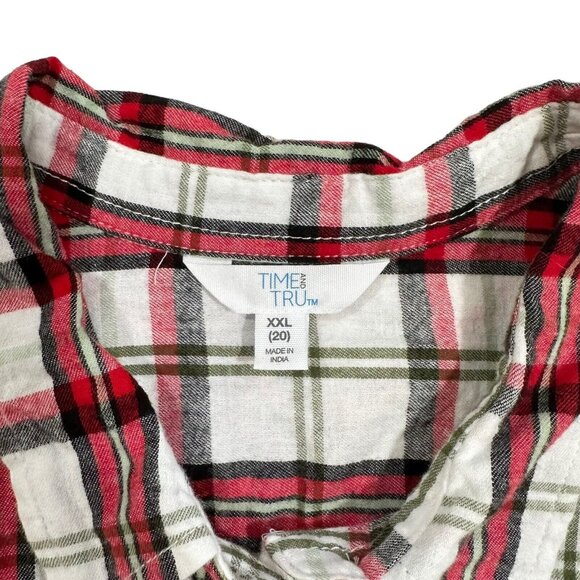Time And Tru Women Flannel Red-White Button Down Shirt SZ XXL (20) - Picture 3 of 12